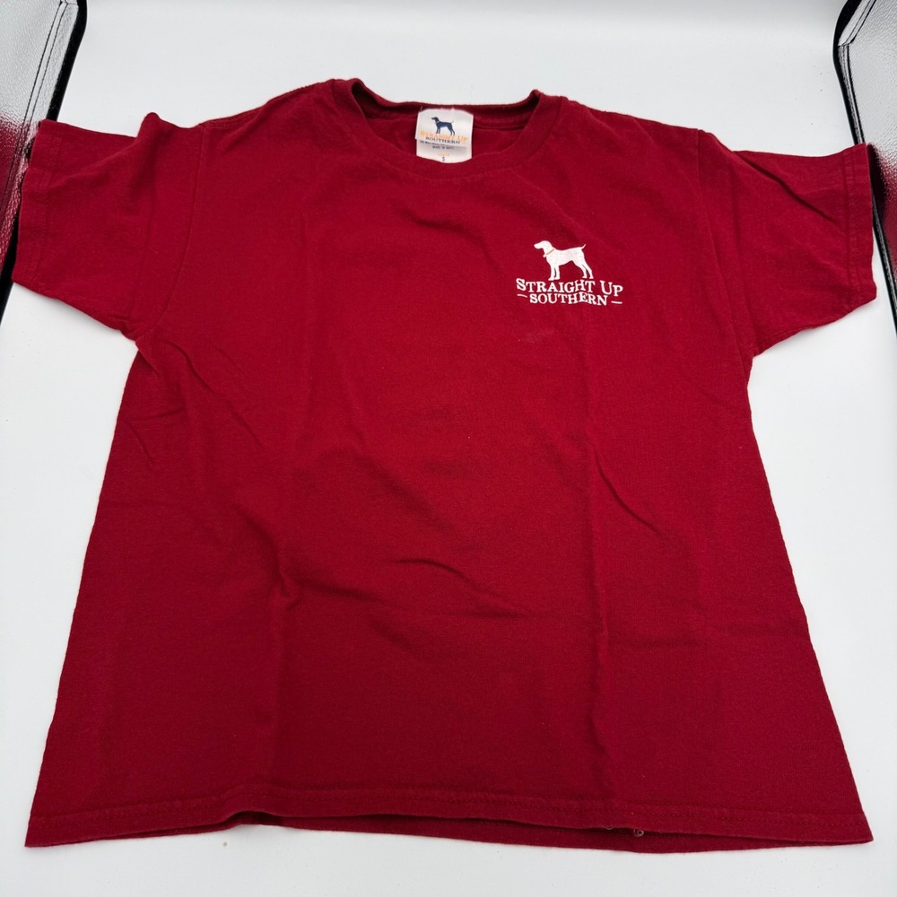 Straight Up Southern Kids Youth Small Red Graphic T-Shirt Dog Truck Mirror Tee